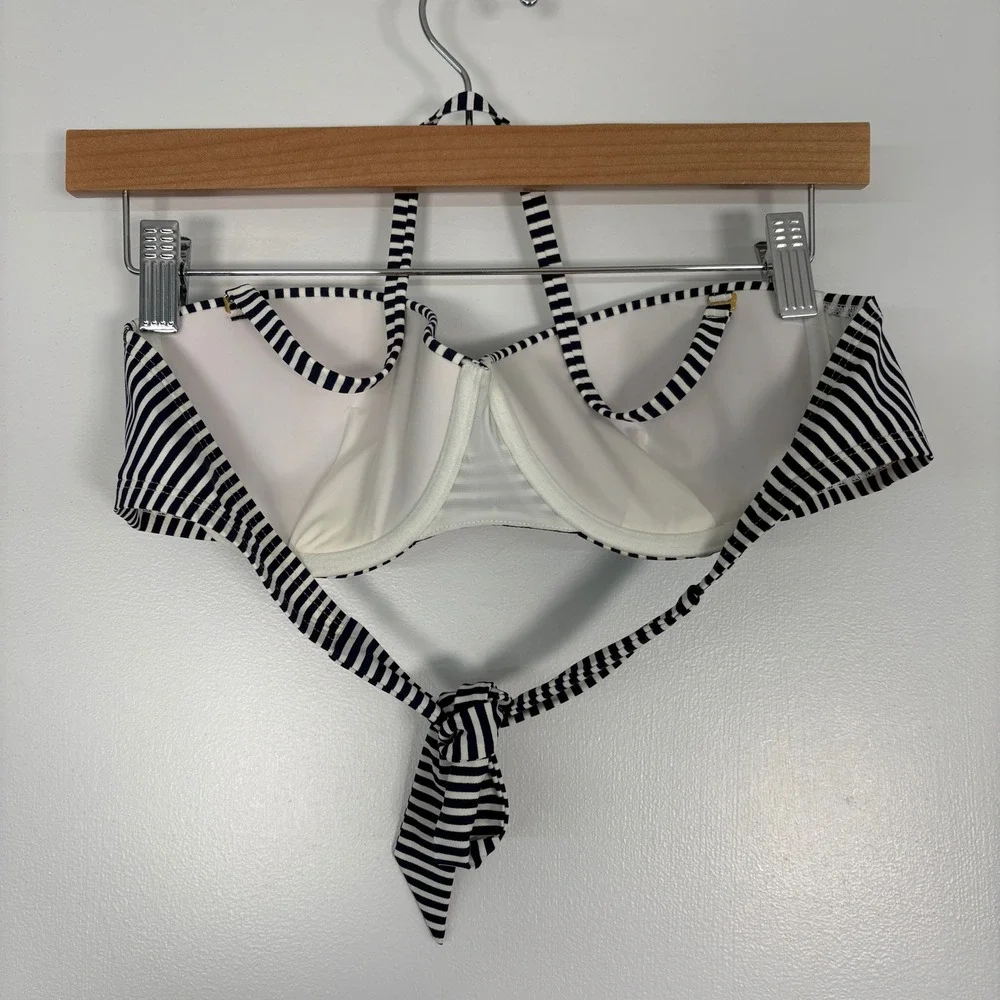 Tory Burch Womens Bikini Top L Blue White Stripe Underwire Halter‎ Bandeau